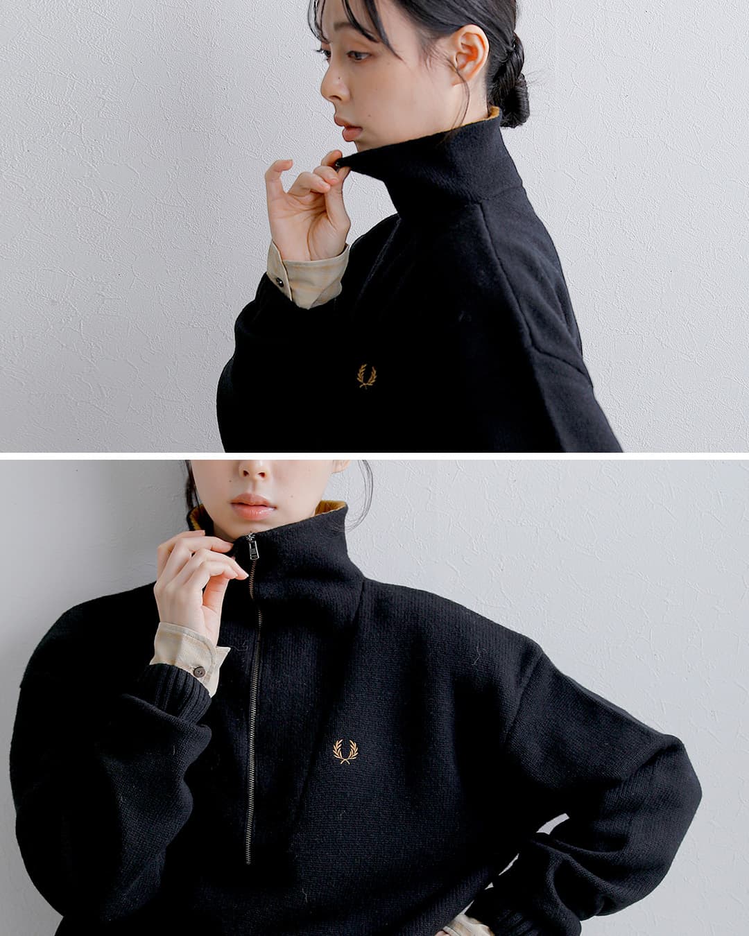 FRED PERRYウール バイカラー ハーフジップ ニットセーター Half Zip Jumper k3142