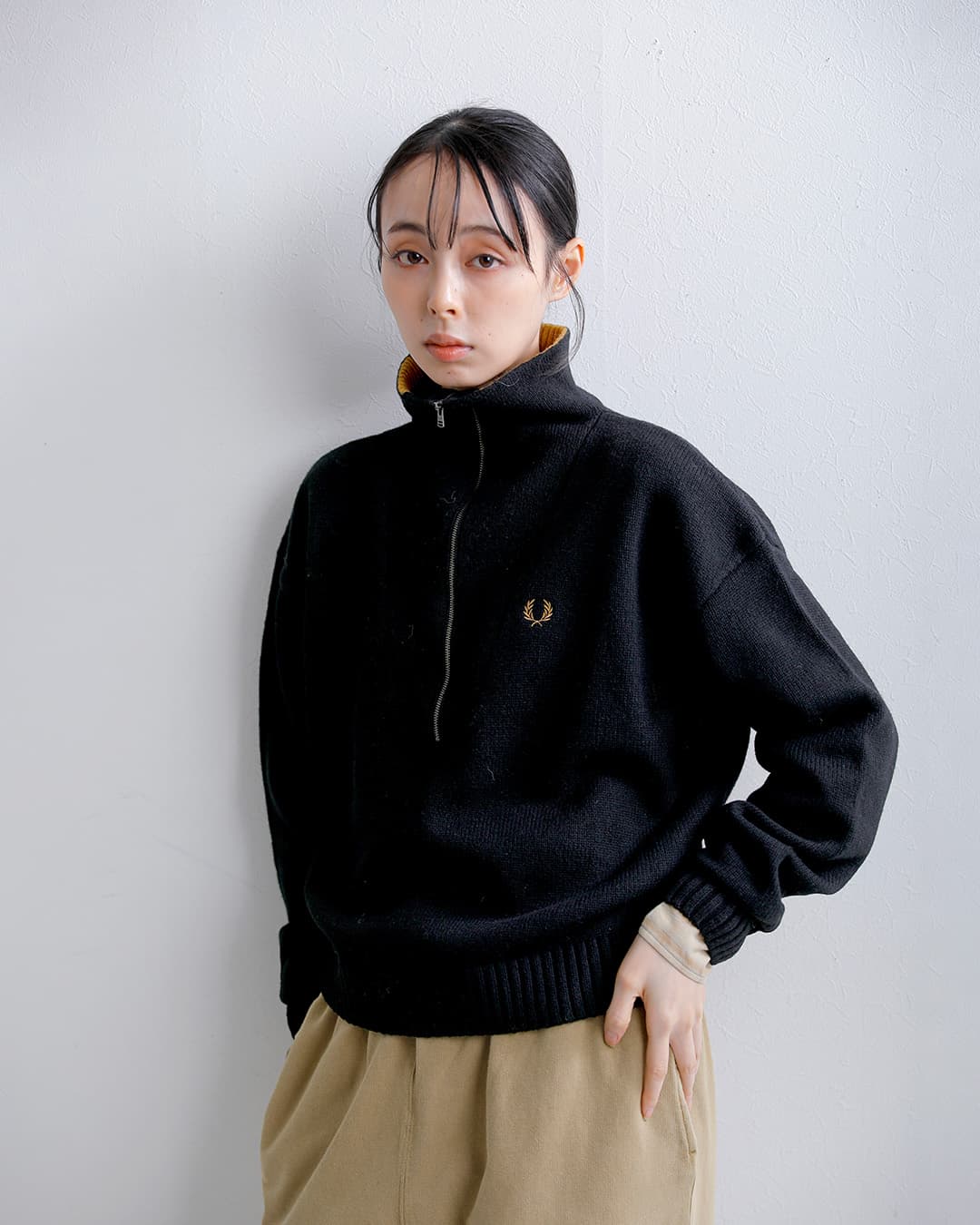 FRED PERRYウール バイカラー ハーフジップ ニットセーター Half Zip Jumper k3142