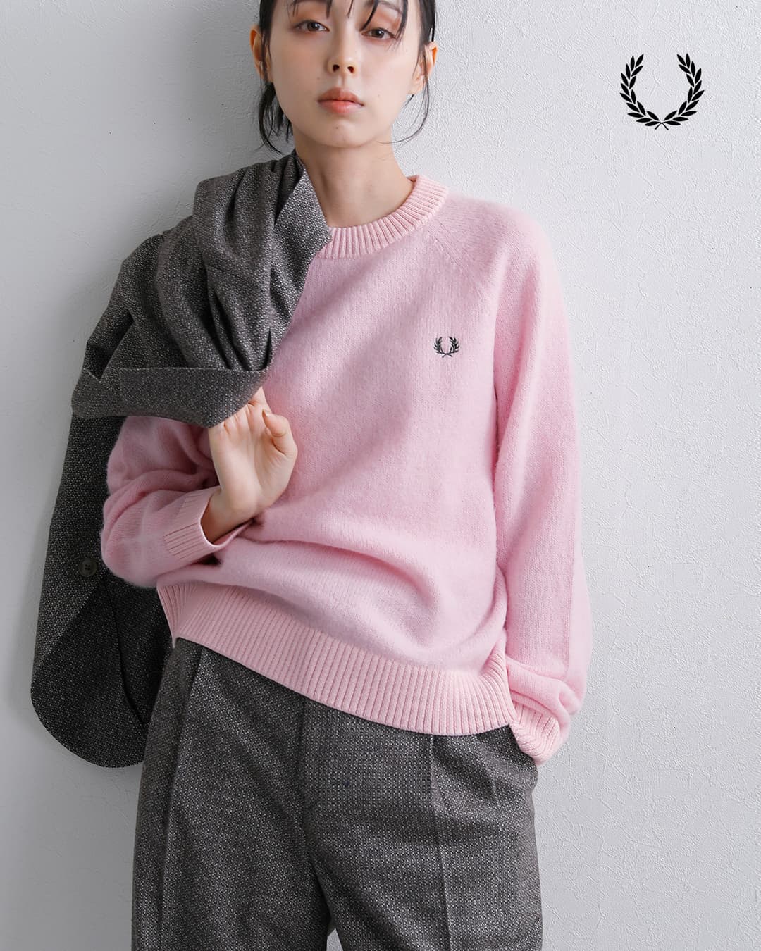 FRED PERRY起毛アルパカウール クルーネック ニットセーター Brushed Crew Neck Jumper k3164