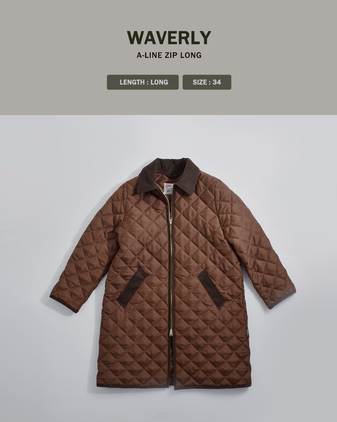 Traditional Weatherwear(トラディショナルウェザーウェア)ウェーバリー Aライン ジップ ロング ジャケット WAVERLY A-LINE ZIPZ LONG l262apqco0553aa