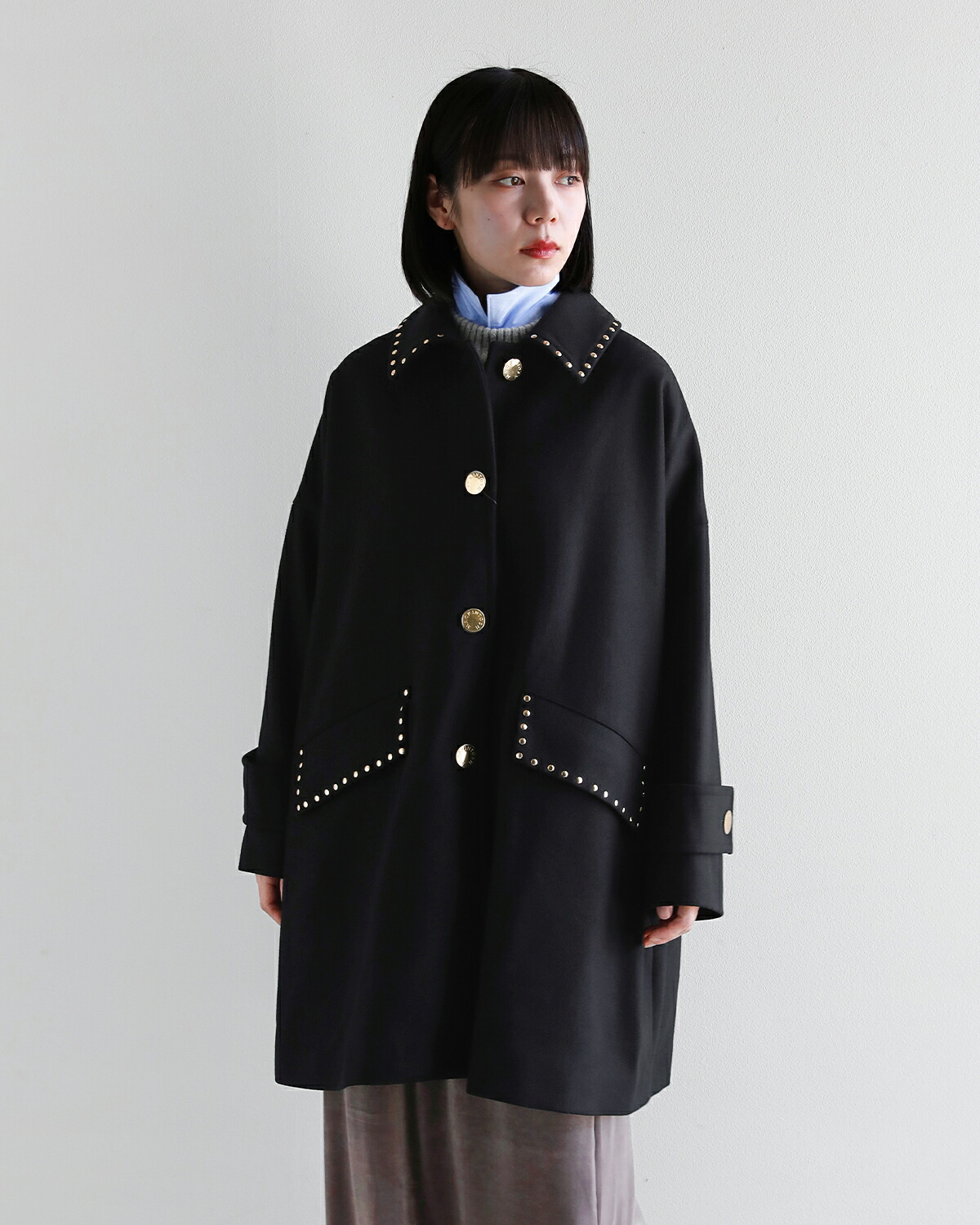 MACKINTOSH(マッキントッシュ)ハンビー ウールメルトン スタッズ ステンカラーコート New Humbie Studs MB l262mo1231f2ks