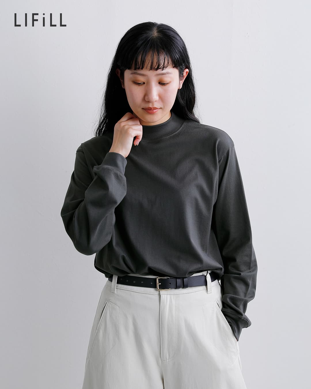 LIFiLL(���t�B��)�R�b�g�j�[ �V�� ���b�N�l�b�N �����O�X���[�u T�V���c COTTONY MOCKNECK lf003-01