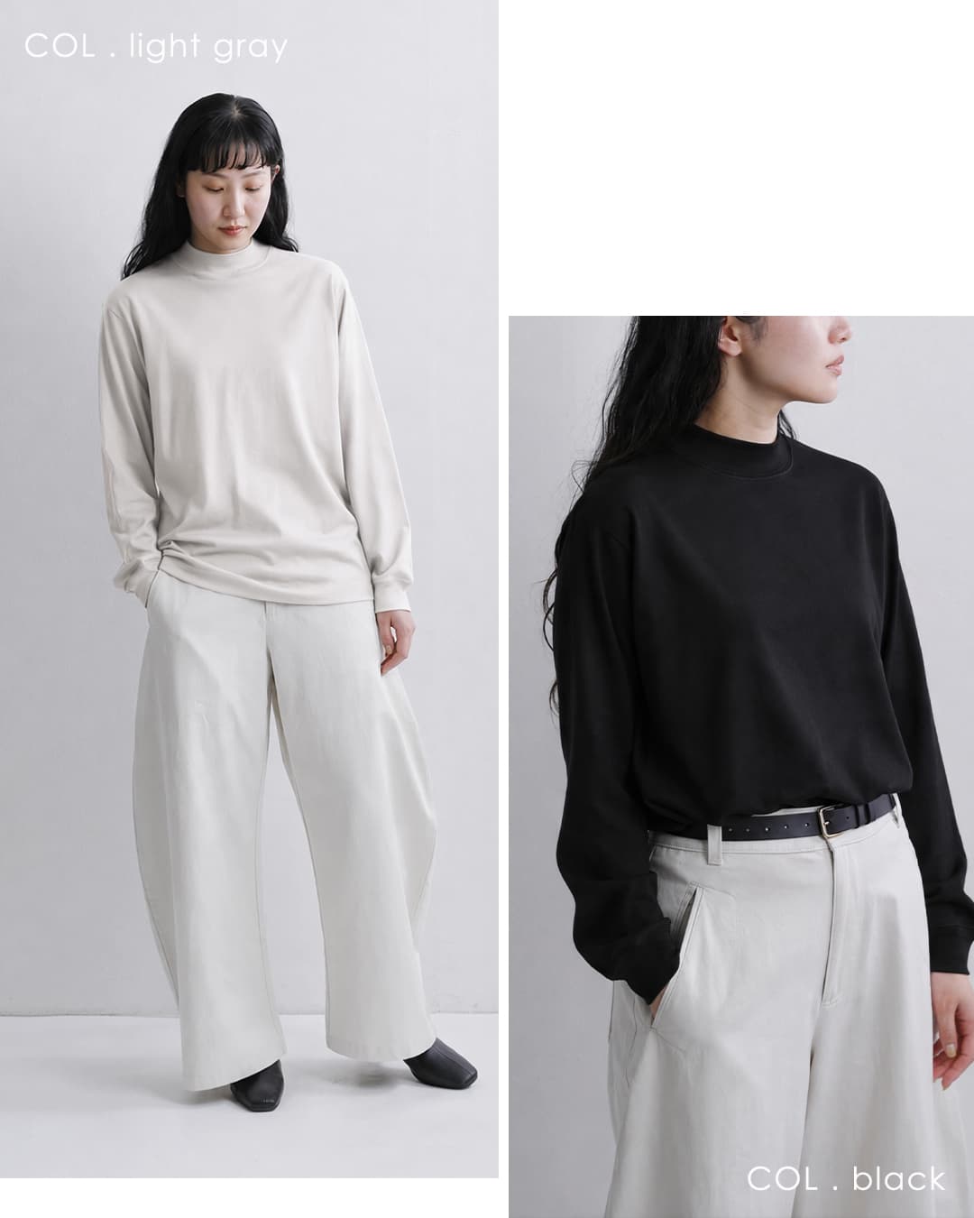 LIFiLL(���t�B��)�R�b�g�j�[ �V�� ���b�N�l�b�N �����O�X���[�u T�V���c COTTONY MOCKNECK lf003-01