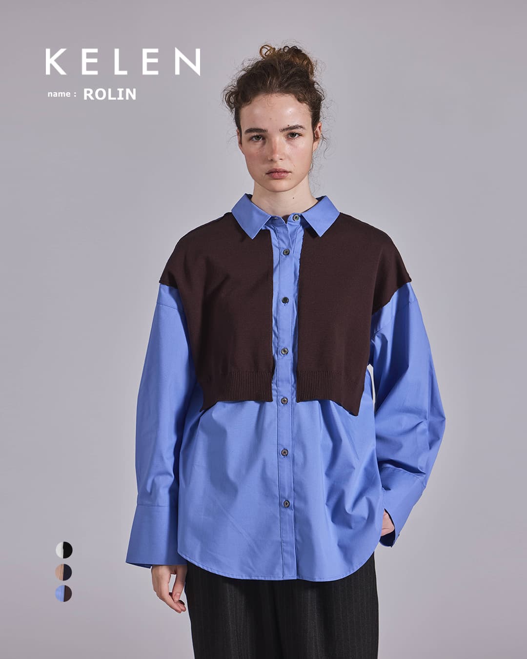 KELENパネルデザイン ニットコンビ ブラウス ROLIN lkl26fbl2324