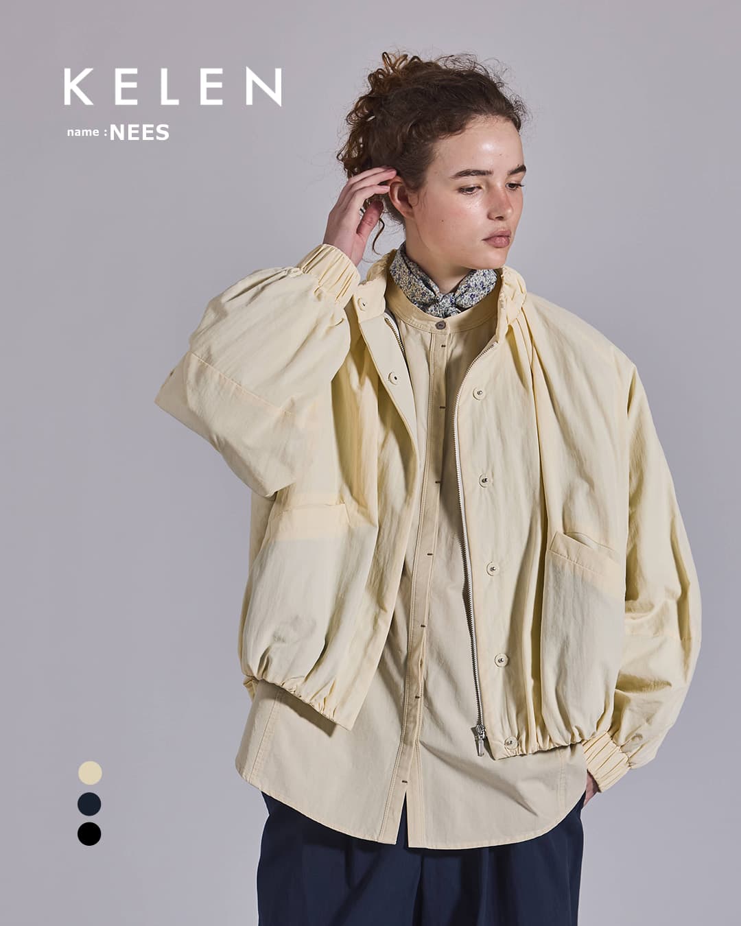 KELENナイロンギャザー 中綿入り ブルゾン NEES lkl26fjk2093