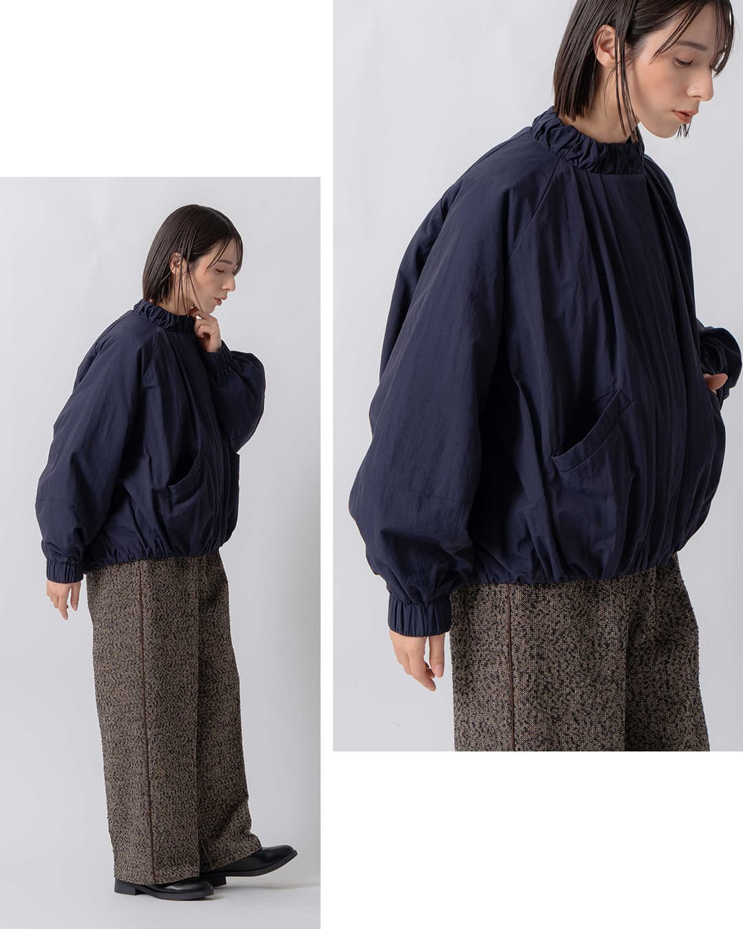 KELENナイロンギャザー 中綿入り ブルゾン NEES lkl26fjk2093