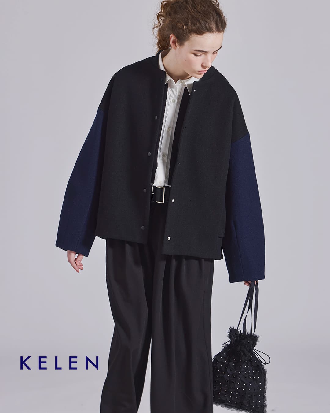 KELEN(ケレン)ウール混 コクーンシルエット スタジャン FLIN lkl26fjk2094