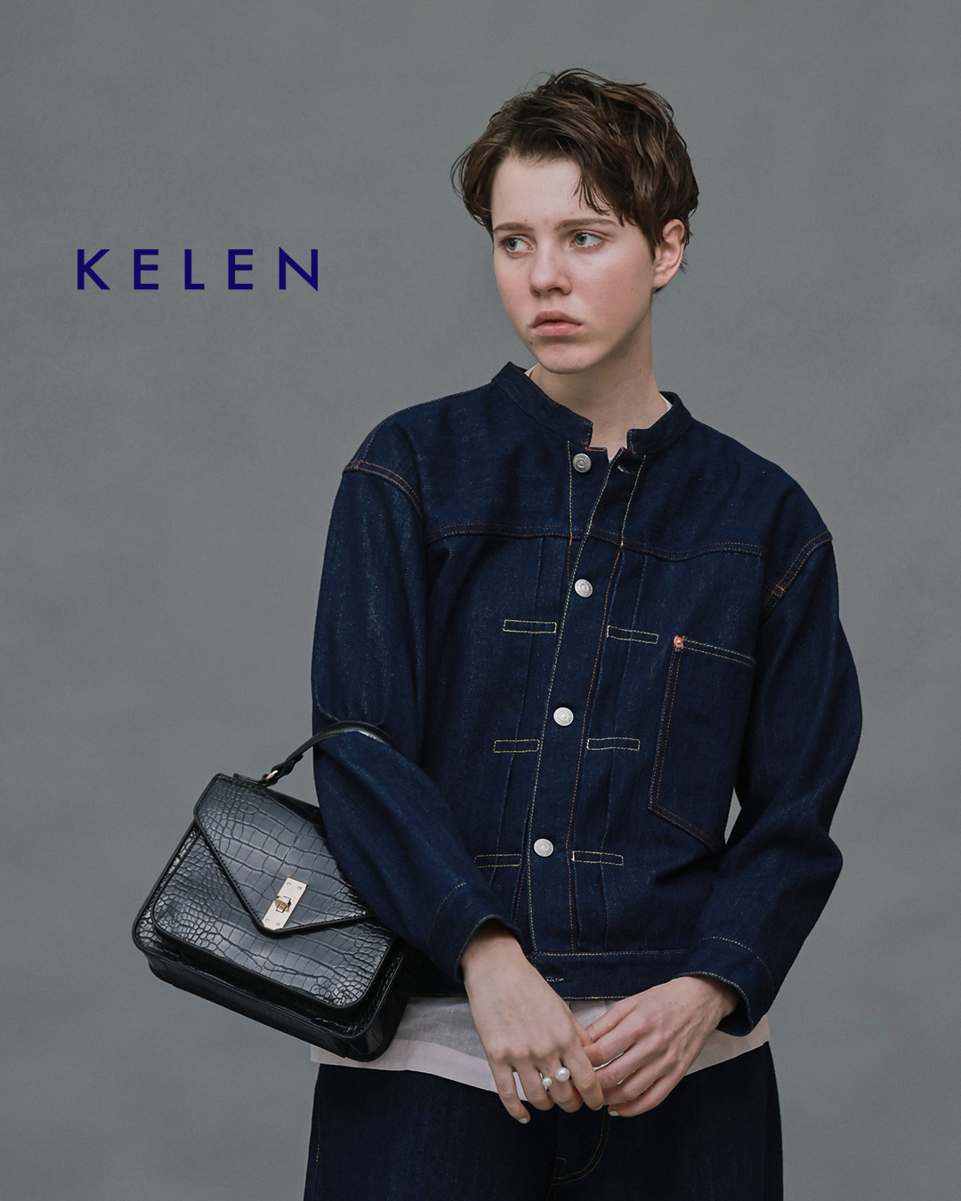 KELEN12oz デニム スタンドカラー ジャケット BRENDA BIG TRUCKER JACKET lkl26fjk2097