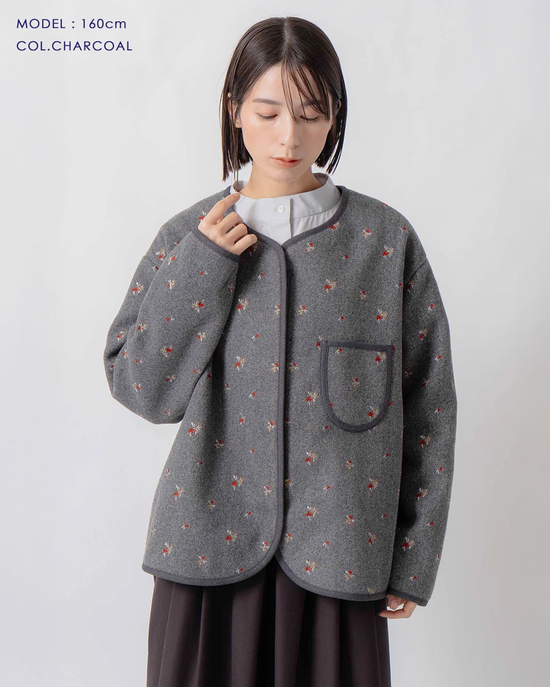 KELEN ケレン フラワー刺繍 ノーカラー ジャケット SAQUA lkl26fjk2100