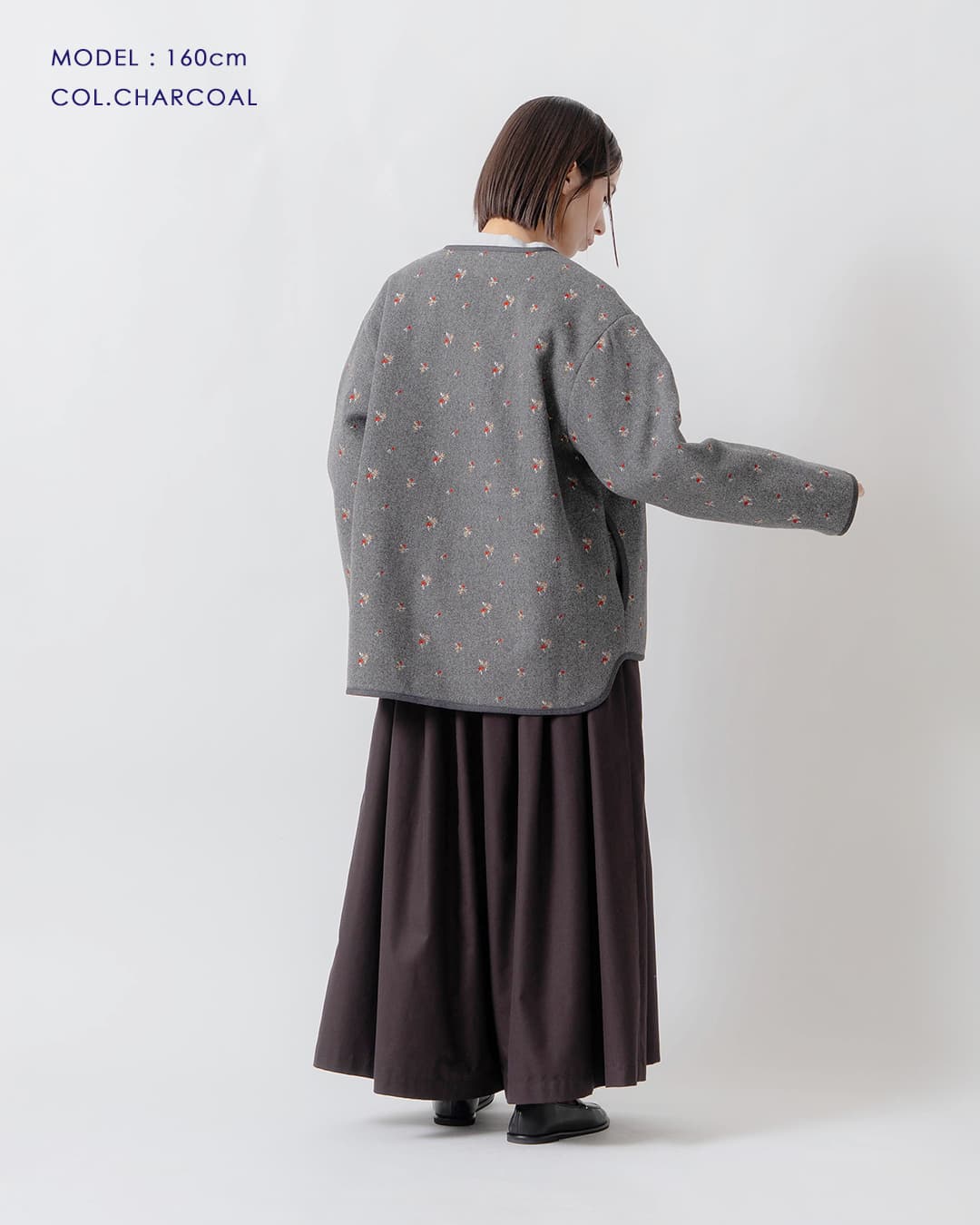 KELEN(ケレン)フラワー刺繍 ノーカラー ジャケット SAQUA lkl26fjk2100