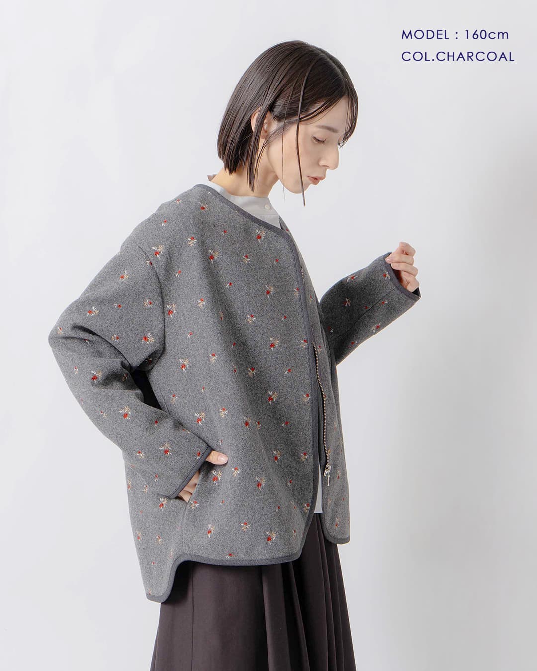 KELEN(ケレン)フラワー刺繍 ノーカラー ジャケット SAQUA lkl26fjk2100