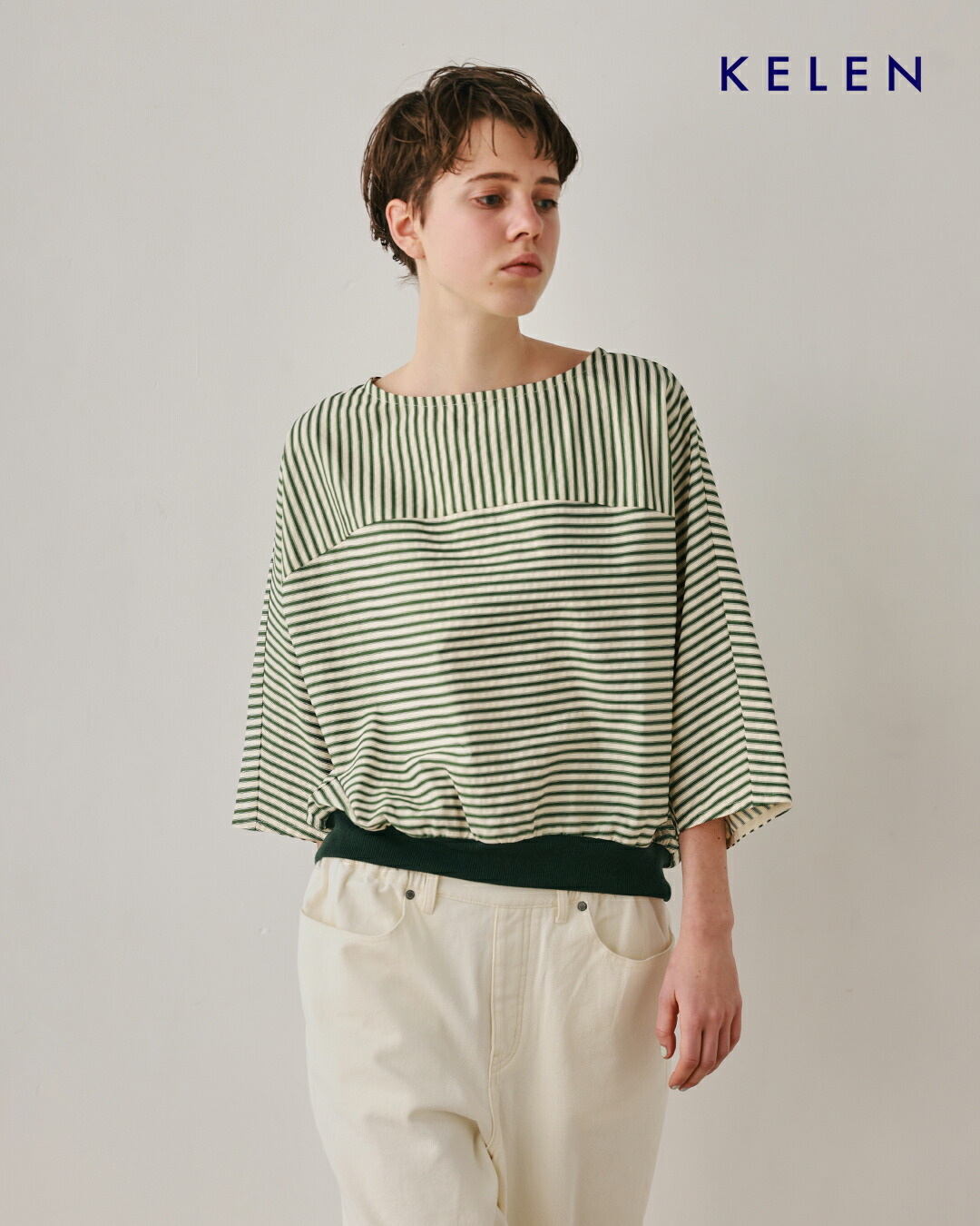 NEW]KELEN ケレン ヤッコスリーブ シアーサッカー ストライプ トップス