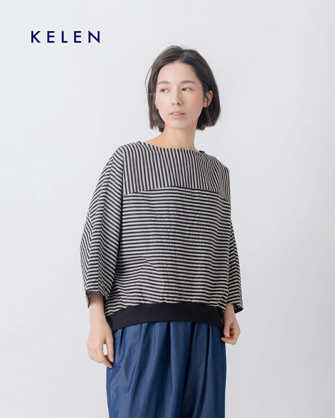 KELENヤッコスリーブ シアーサッカー ストライプ トップス NICK lkl26sbl2306