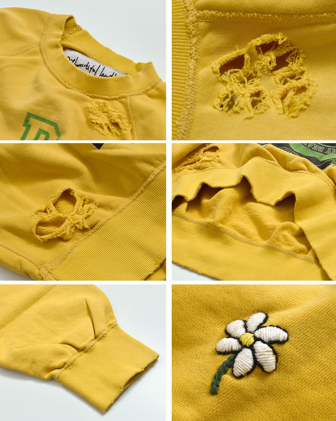 my beautiful landlet裏毛 フロッキープリント 刺繍 ダメージ スウェットシャツ mbl-wd-swtp2-p