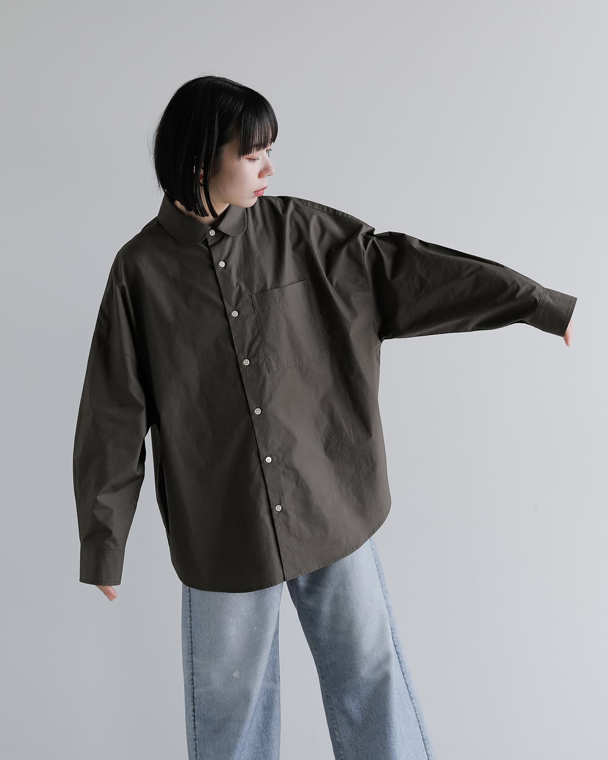 upper hights(アッパーハイツ)コットン ラウンドカラー 長袖 シャツ THE MEADOW ROUND SH meadow-roundsh