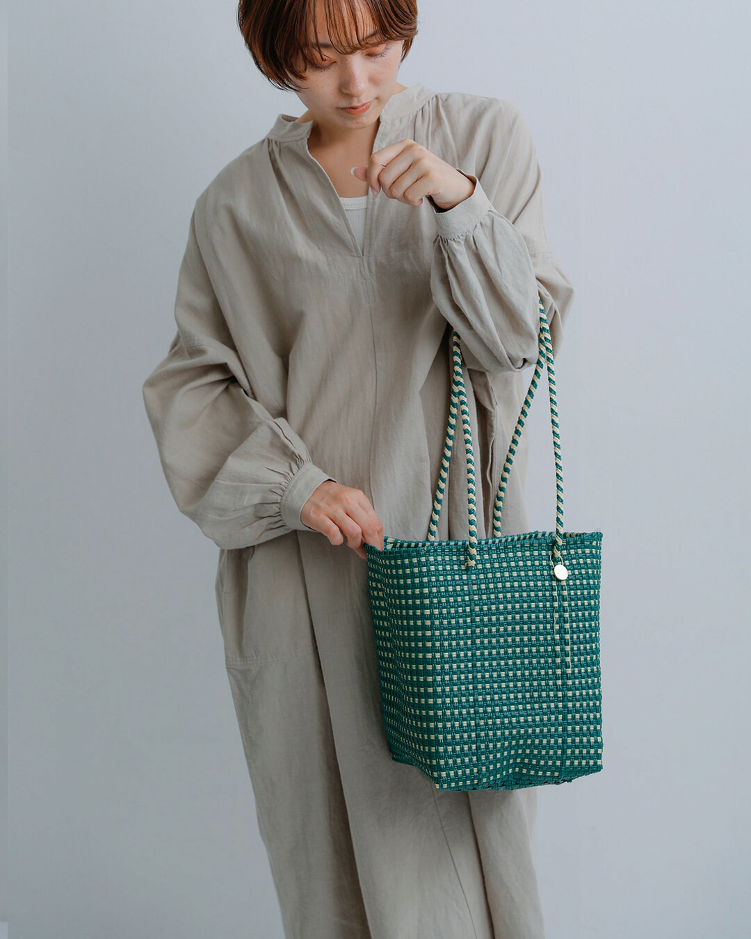 Letra(レトラ)ミニチェック メルカドバケットバッグ ロングハンドル “MERCADO BUCKET” mercadobucket-lh