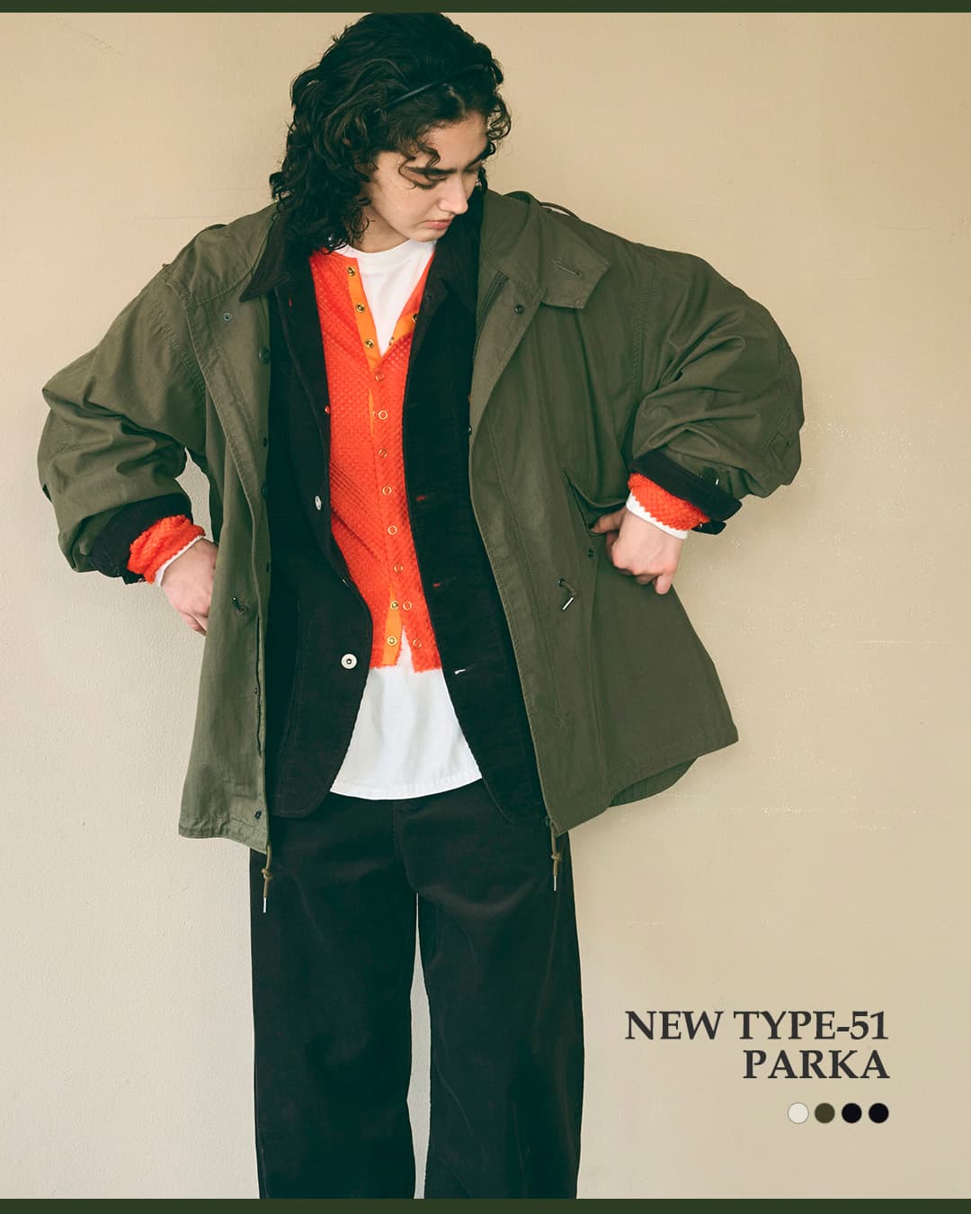 KHA:KI(カーキ)Aライン ミドル モッズコート NEW TYPE-51 PARKA mil25fjk3051