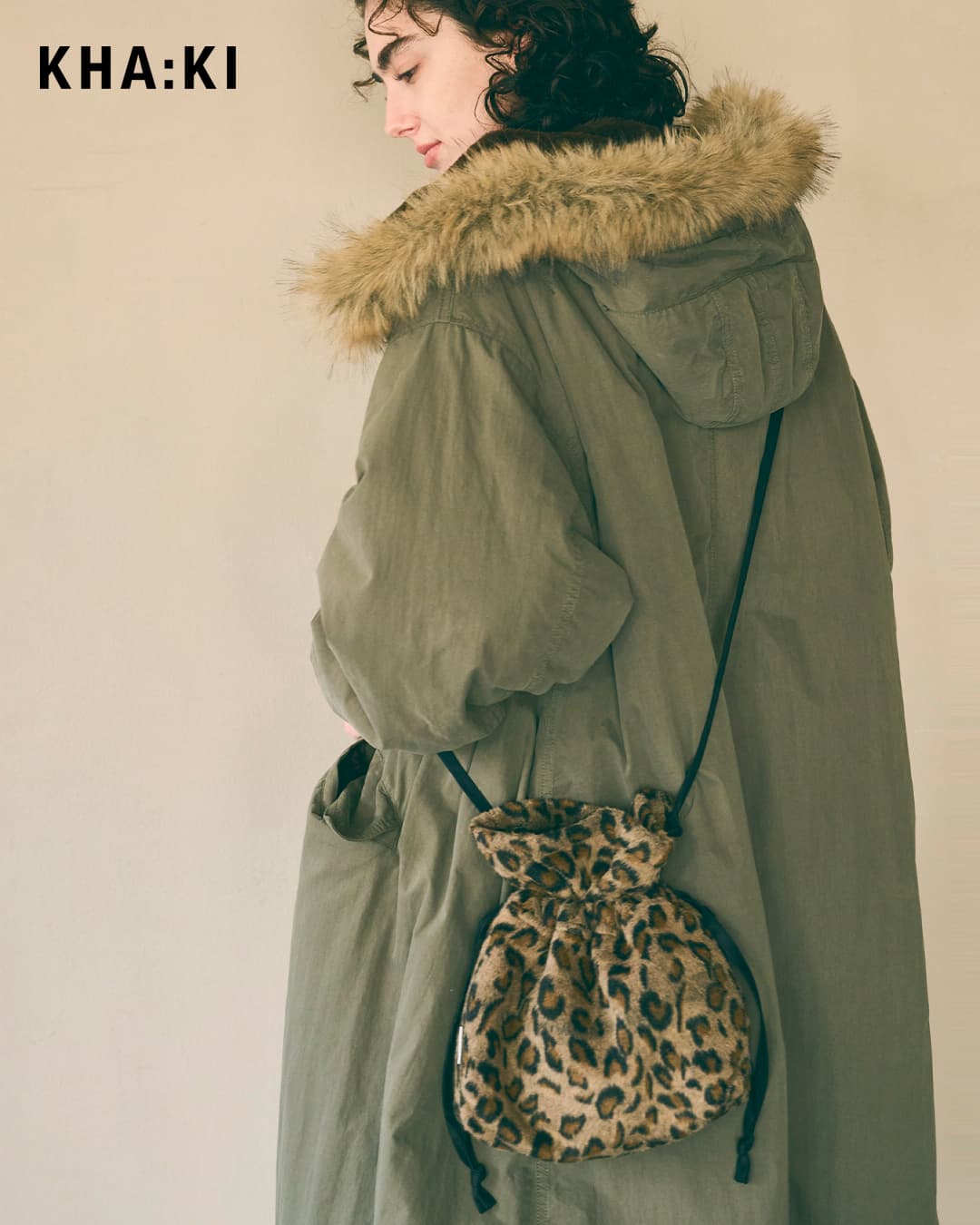 KHA:KI(カーキ)レオパードシャギー コンバーチブルバッグ LEOPARD CONVERTIBLE BAG mil26fbg3051