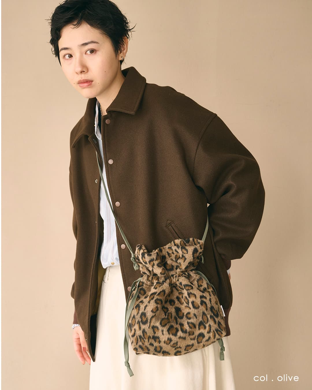 KHA:KI(カーキ)レオパードシャギー コンバーチブルバッグ LEOPARD CONVERTIBLE BAG mil26fbg3051