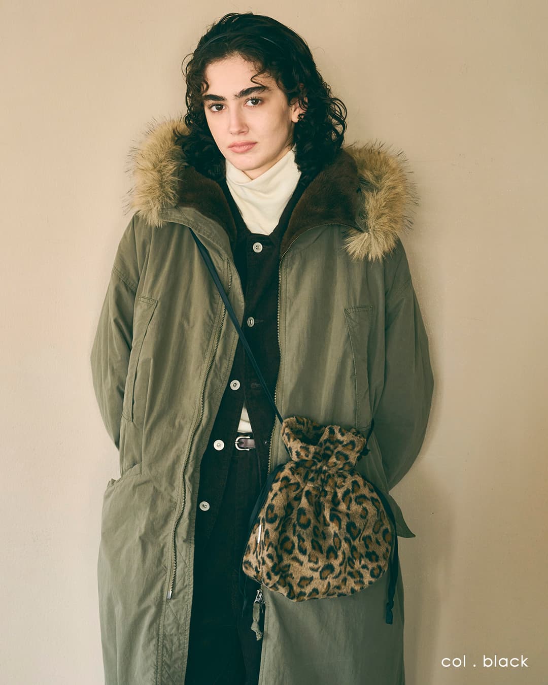 KHA:KI(カーキ)レオパードシャギー コンバーチブルバッグ LEOPARD CONVERTIBLE BAG mil26fbg3051