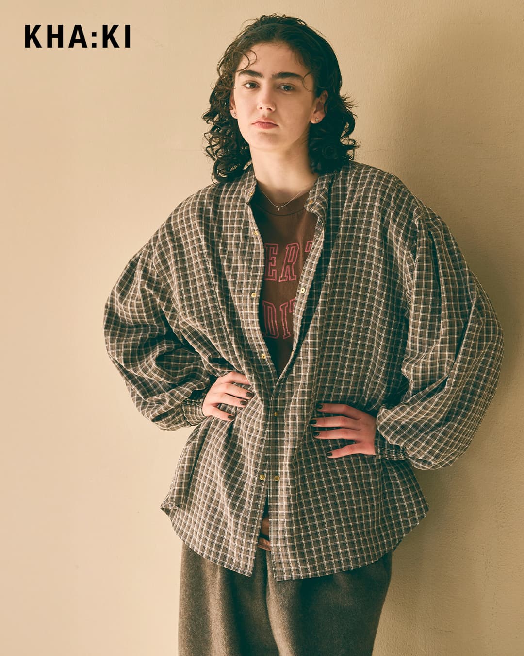 KHA:KI(カーキ)ドライタッチ バンドカラーシャツ GOLD DOT SHIRT mil26fbl3165