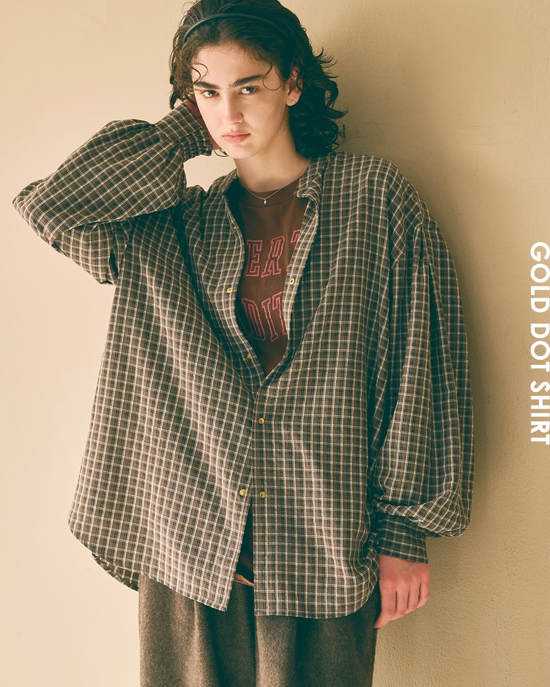 KHA:KI(カーキ)ドライタッチ バンドカラーシャツ GOLD DOT SHIRT mil26fbl3165
