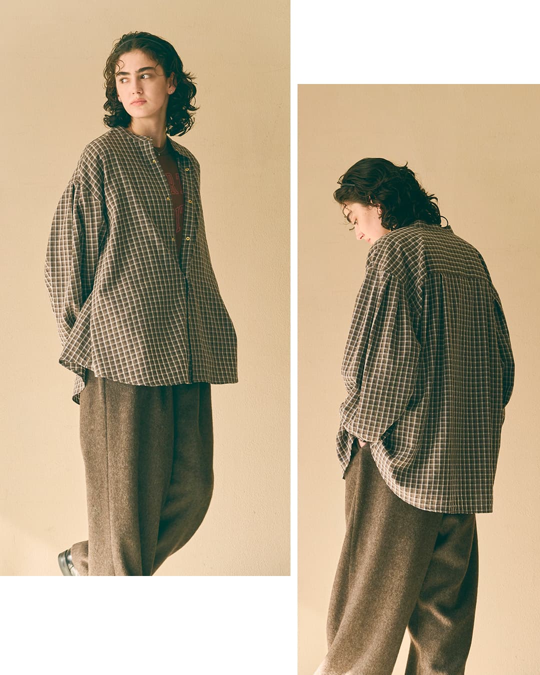 KHA:KI(カーキ)ドライタッチ バンドカラーシャツ GOLD DOT SHIRT mil26fbl3165