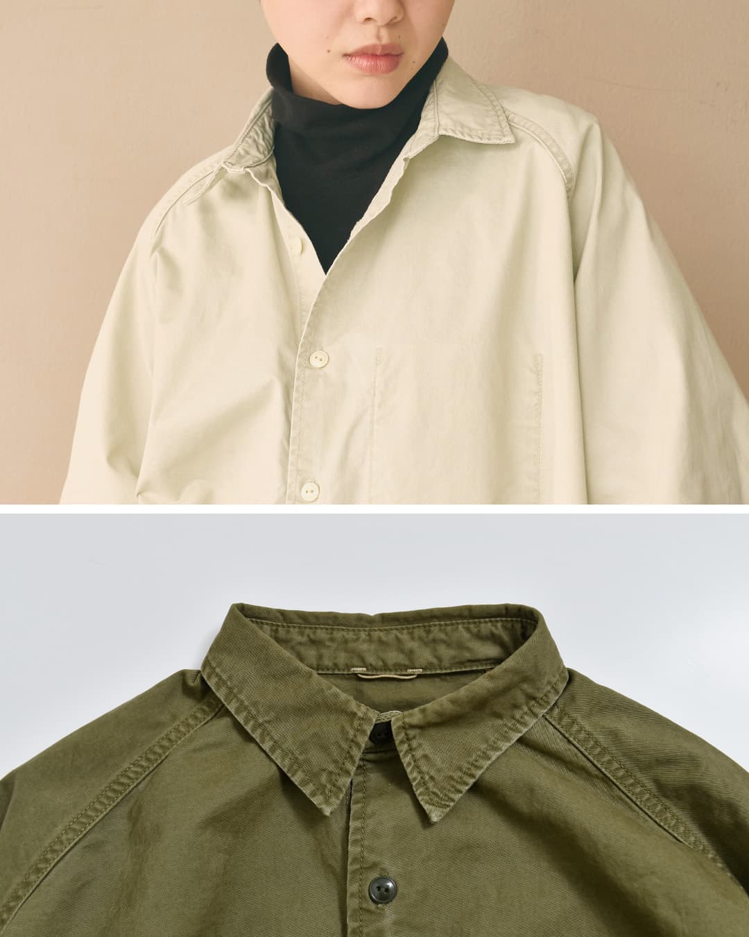 KHA:KI(カーキ)フェードコットンツイル テントライン ミリタリーシャツ TENT LINE FATIGUE SHIRT mil26fbl3167
