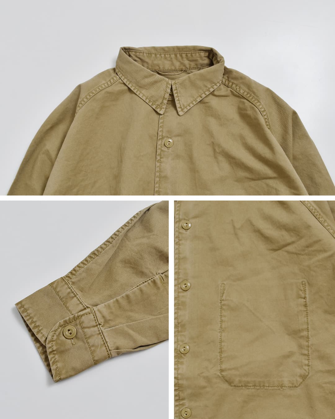 KHA:KI(カーキ)フェードコットンツイル テントライン ミリタリーシャツ TENT LINE FATIGUE SHIRT mil26fbl3167