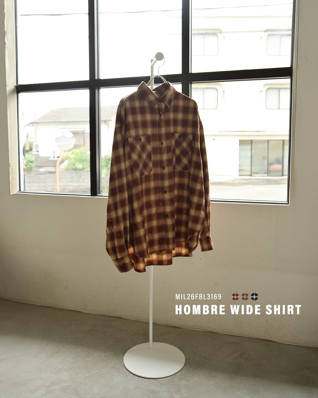 KHA:KIオンブレチェック ワイドシャツ HOMBRE WIDE SHIRT mil26fbl3169