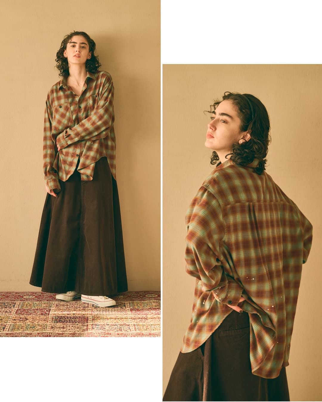 KHA:KIオンブレチェック ワイドシャツ HOMBRE WIDE SHIRT mil26fbl3169