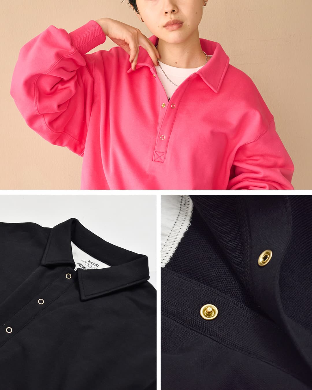 KHA:KIハイゲージコットン ポロカラー スウェットシャツ SWEAT POLO PULLOVER mil26fcs3510