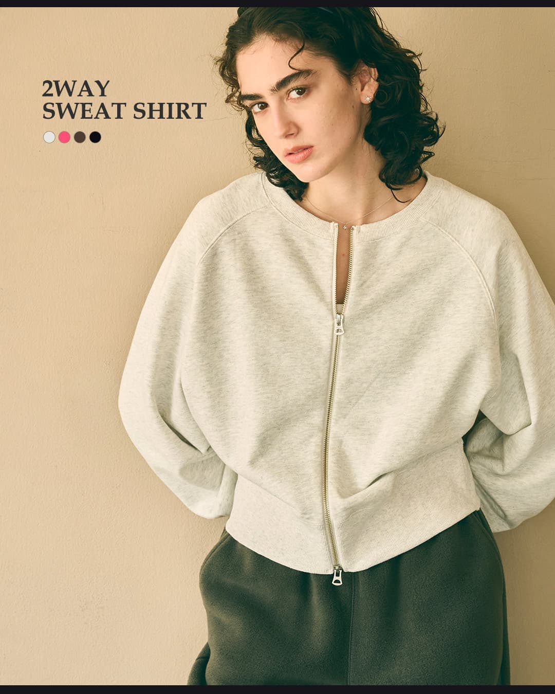 KHA:KIハイゲージコットン 2way ジップアップ スウェットカーディガン 2WAY SWEAT SHIRT mil26fcs3511