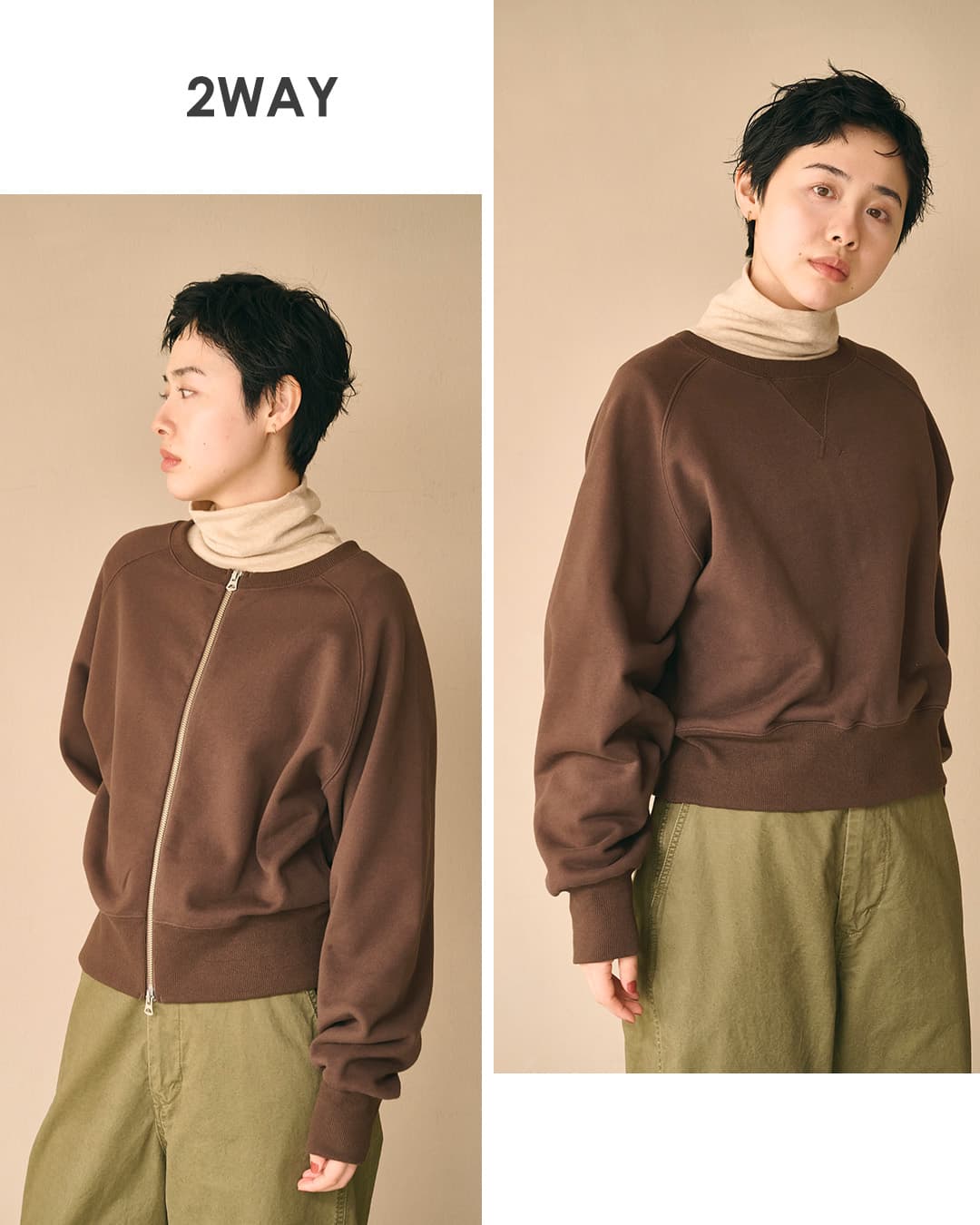 KHA:KIハイゲージコットン 2way ジップアップ スウェットカーディガン 2WAY SWEAT SHIRT mil26fcs3511