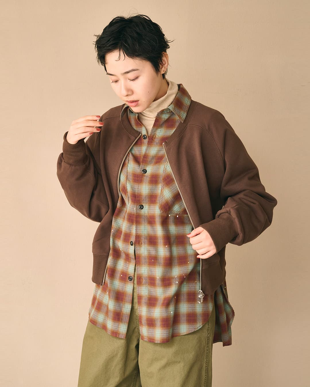 KHA:KIハイゲージコットン 2way ジップアップ スウェットカーディガン 2WAY SWEAT SHIRT mil26fcs3511