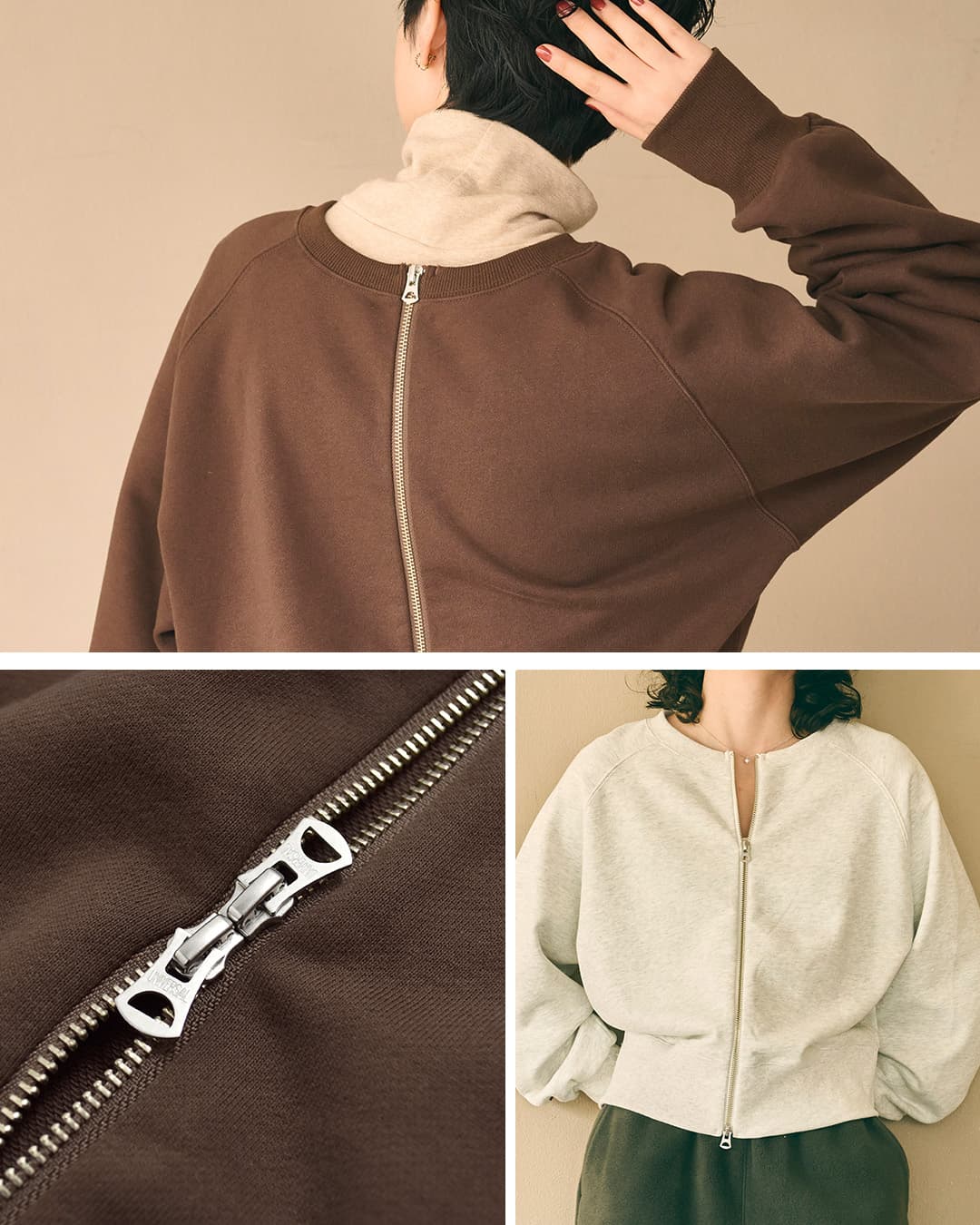KHA:KIハイゲージコットン 2way ジップアップ スウェットカーディガン 2WAY SWEAT SHIRT mil26fcs3511