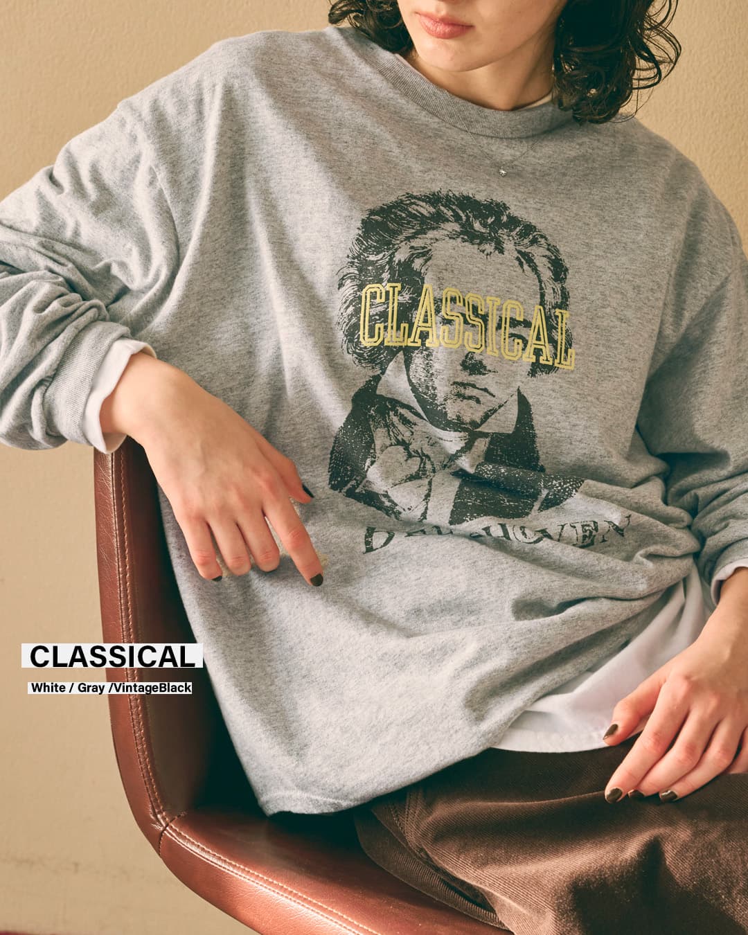 KHA:KI(カーキ)5.6oz コットン天竺 ヴィンテージプリント 長袖Tシャツ L/S TEE mil26fcs3519-20-21