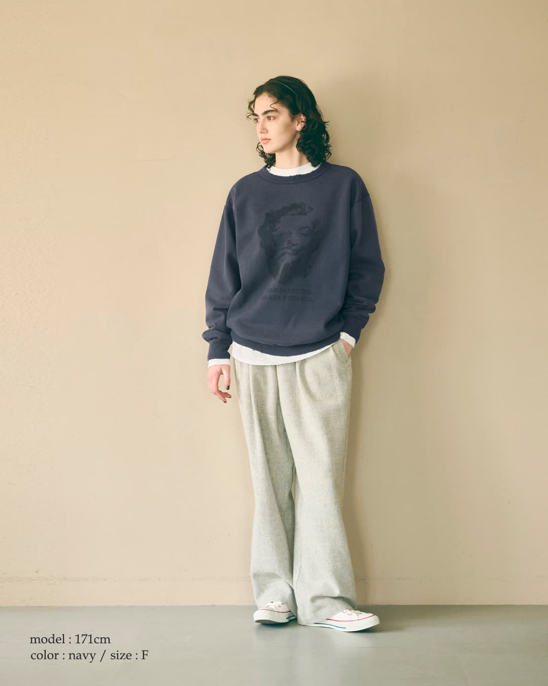 KHA:KI(カーキ)12ozフレンチテリー ダメージプリント スウェットシャツ My MUSE mil26fcs3522
