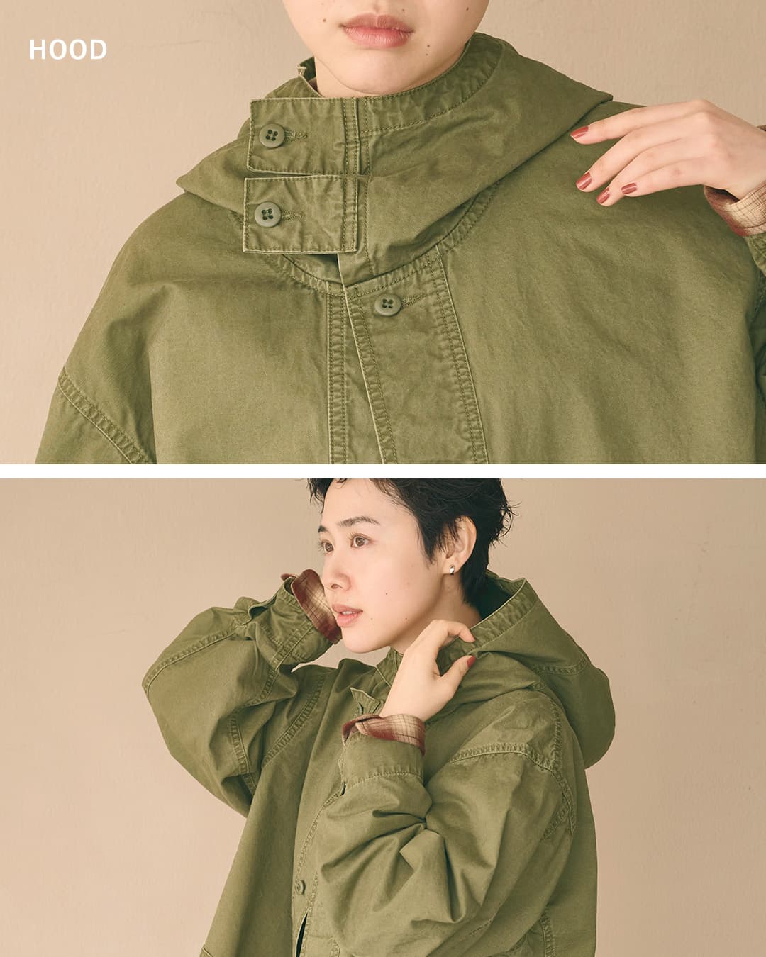 KHA:KI(カーキ)フェードコットンツイル ミリタリー フードジャケット GAS PARKA mil26fjk3250