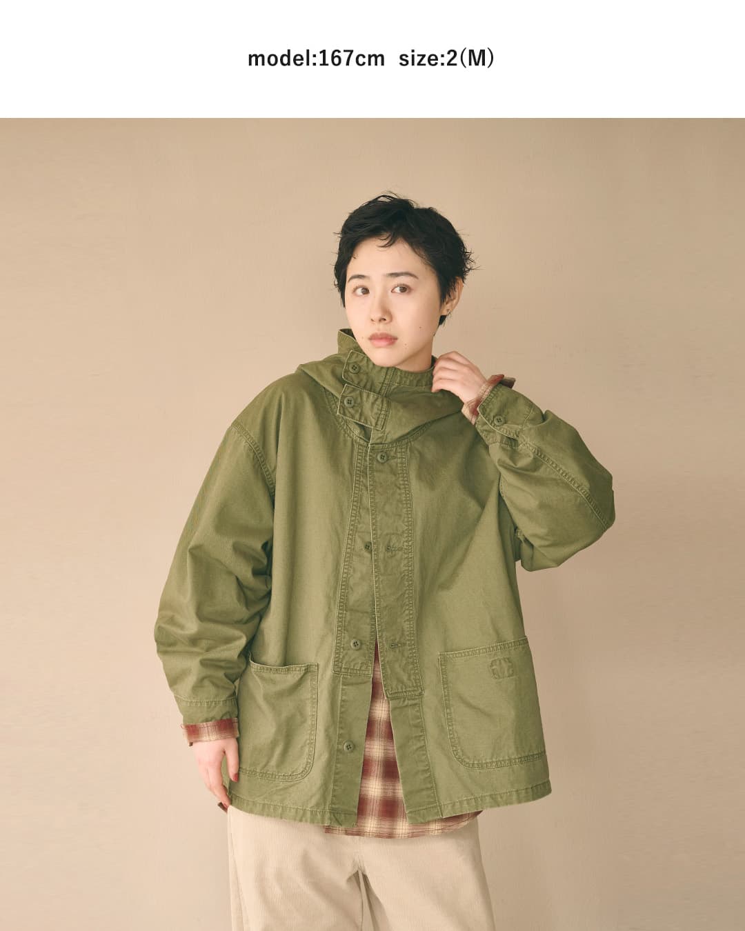 KHA:KI(カーキ)フェードコットンツイル ミリタリー フードジャケット GAS PARKA mil26fjk3250