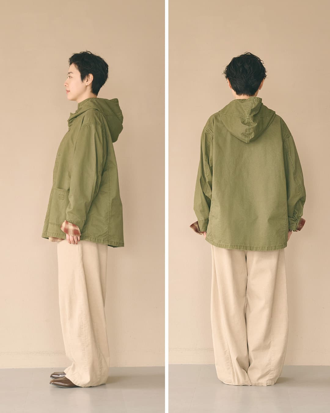 KHA:KI(カーキ)フェードコットンツイル ミリタリー フードジャケット GAS PARKA mil26fjk3250