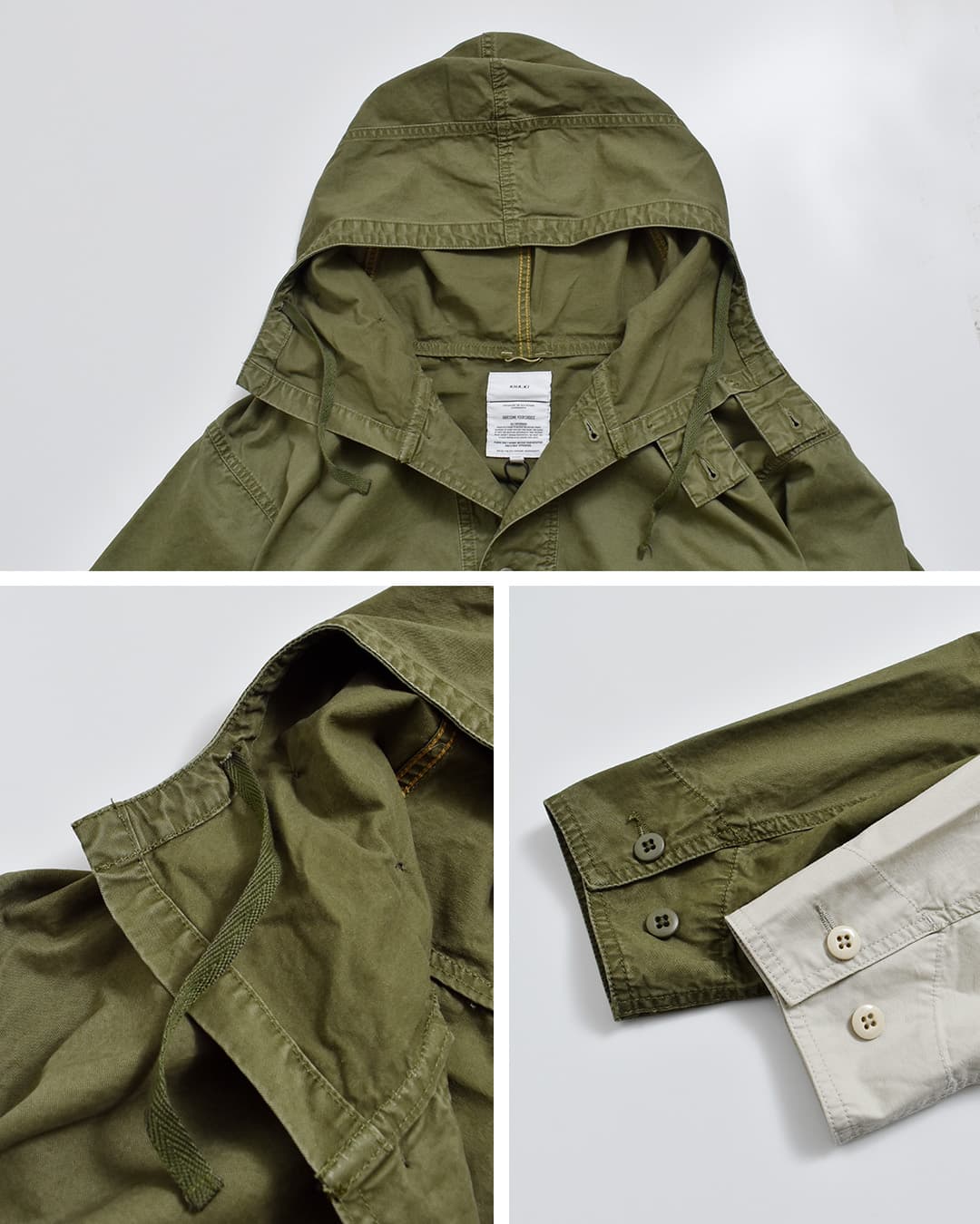 KHA:KI(カーキ)フェードコットンツイル ミリタリー フードジャケット GAS PARKA mil26fjk3250