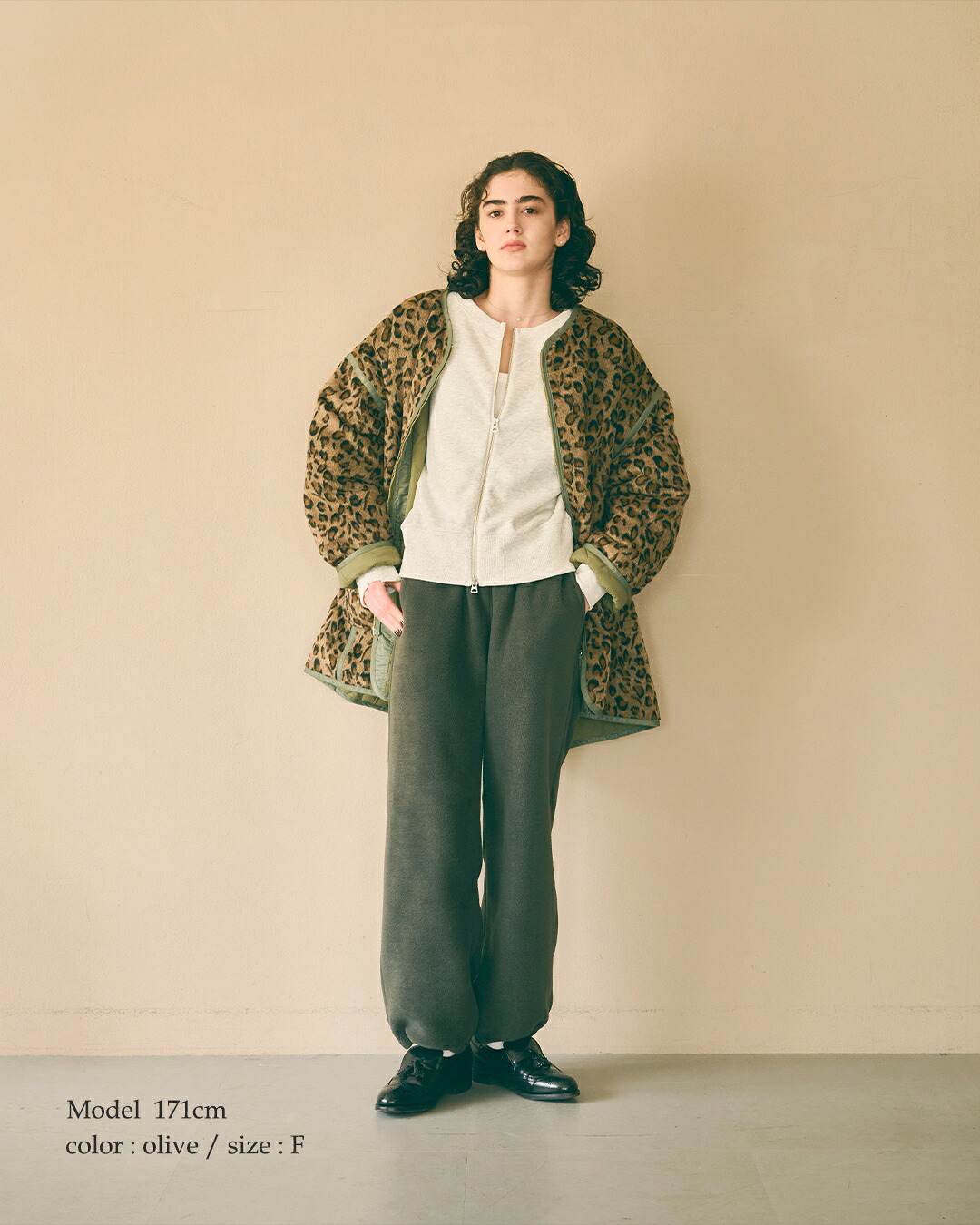 KHA:KI(カーキ)レオパードシャギー リバーシブル ライナージャケット LEOPARD LINER JACKET mil26fjk3252
