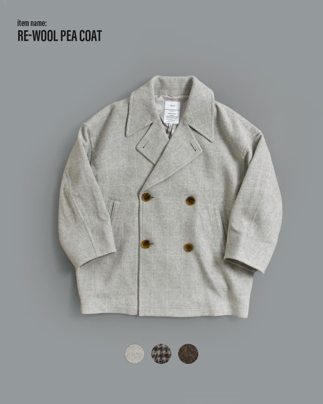 KHA:KI(カーキ)尾州リサイクルウール 起毛 コクーンピーコート RE-WOOL PEA COAT mil26fjk3254