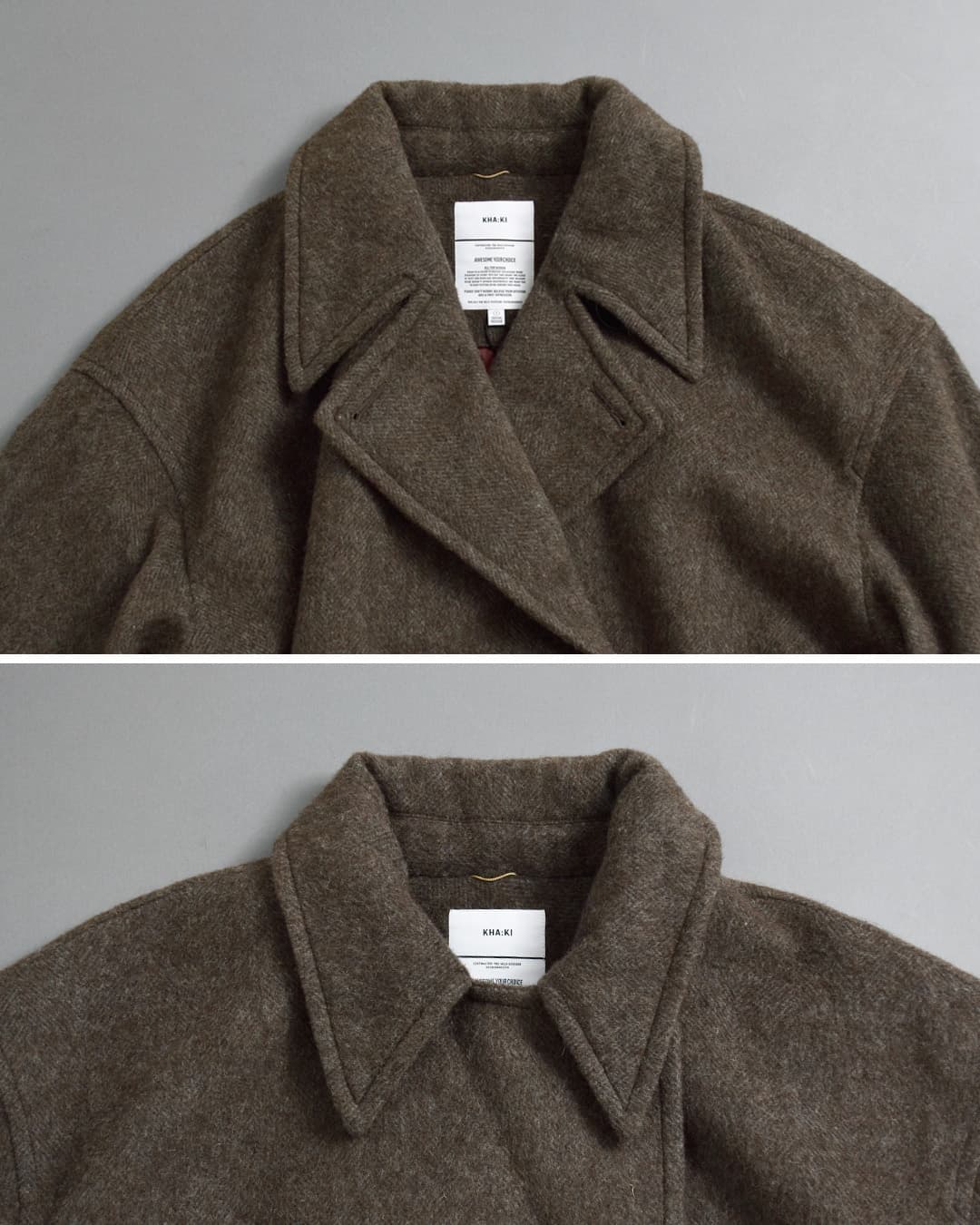 KHA:KI(カーキ)尾州リサイクルウール 起毛 コクーンピーコート RE-WOOL PEA COAT mil26fjk3254