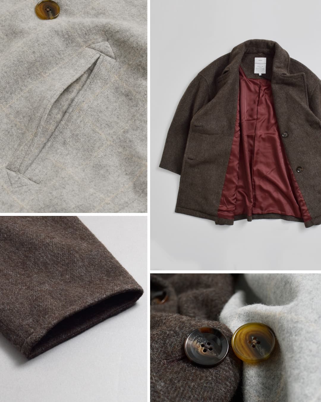 KHA:KI(カーキ)尾州リサイクルウール 起毛 コクーンピーコート RE-WOOL PEA COAT mil26fjk3254