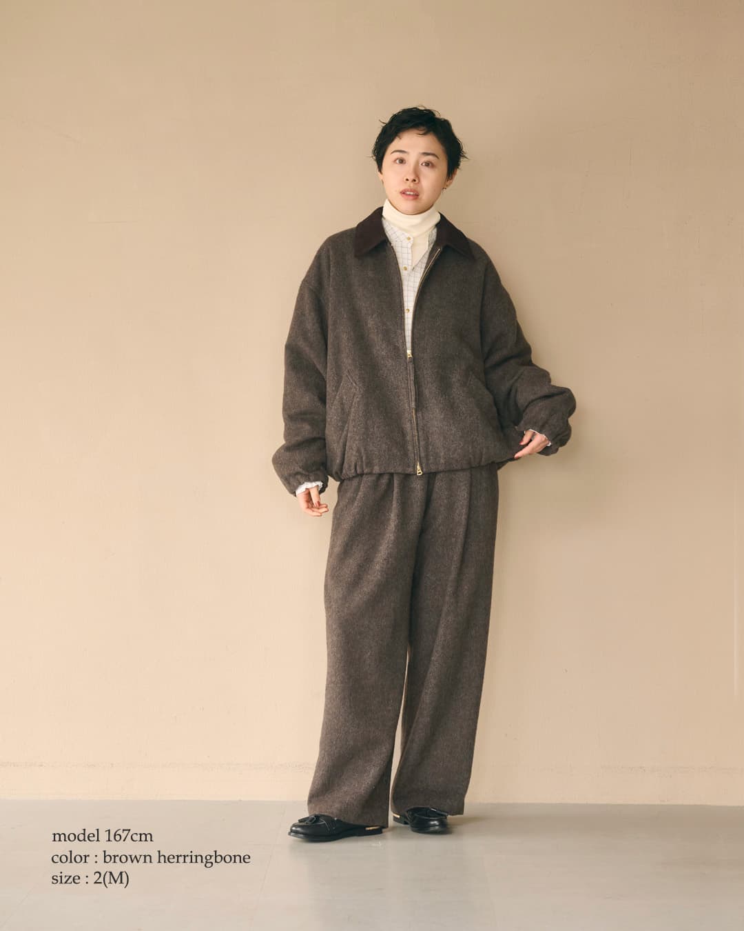 KHA:KI(カーキ)尾州リサイクルウール 起毛 ダブルジップジャケット RE-WOOL ZIPUP JACKET mil26fjk3255