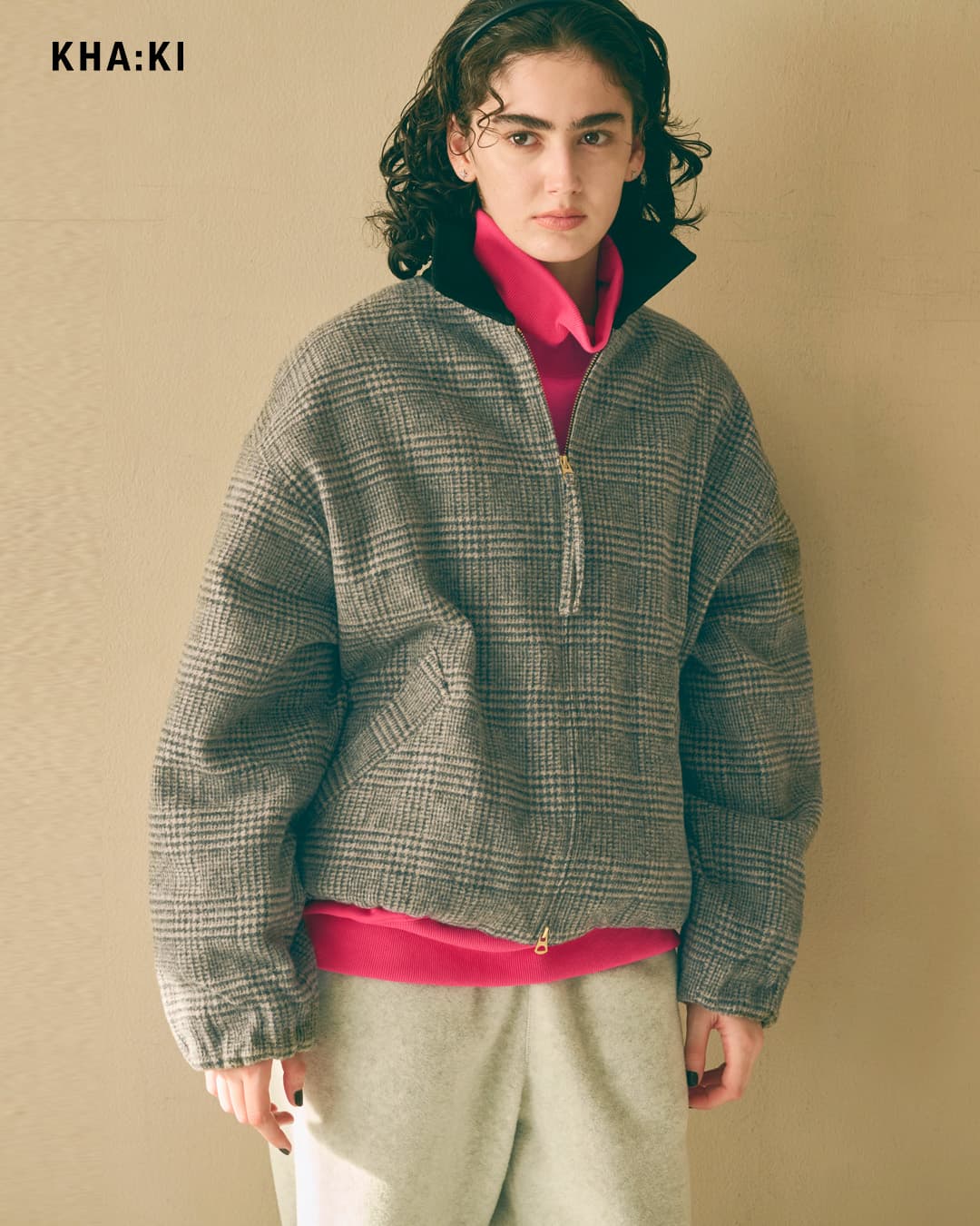 KHA:KI(カーキ)尾州リサイクルウール 起毛 ダブルジップジャケット RE-WOOL ZIPUP JACKET mil26fjk3255