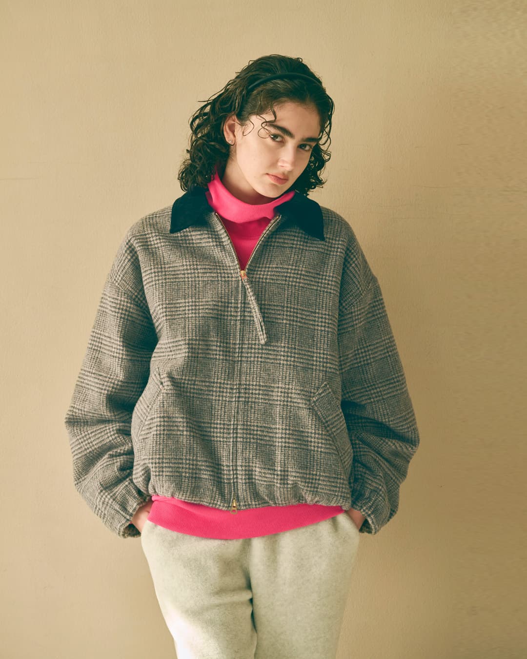 KHA:KI(カーキ)尾州リサイクルウール 起毛 ダブルジップジャケット RE-WOOL ZIPUP JACKET mil26fjk3255