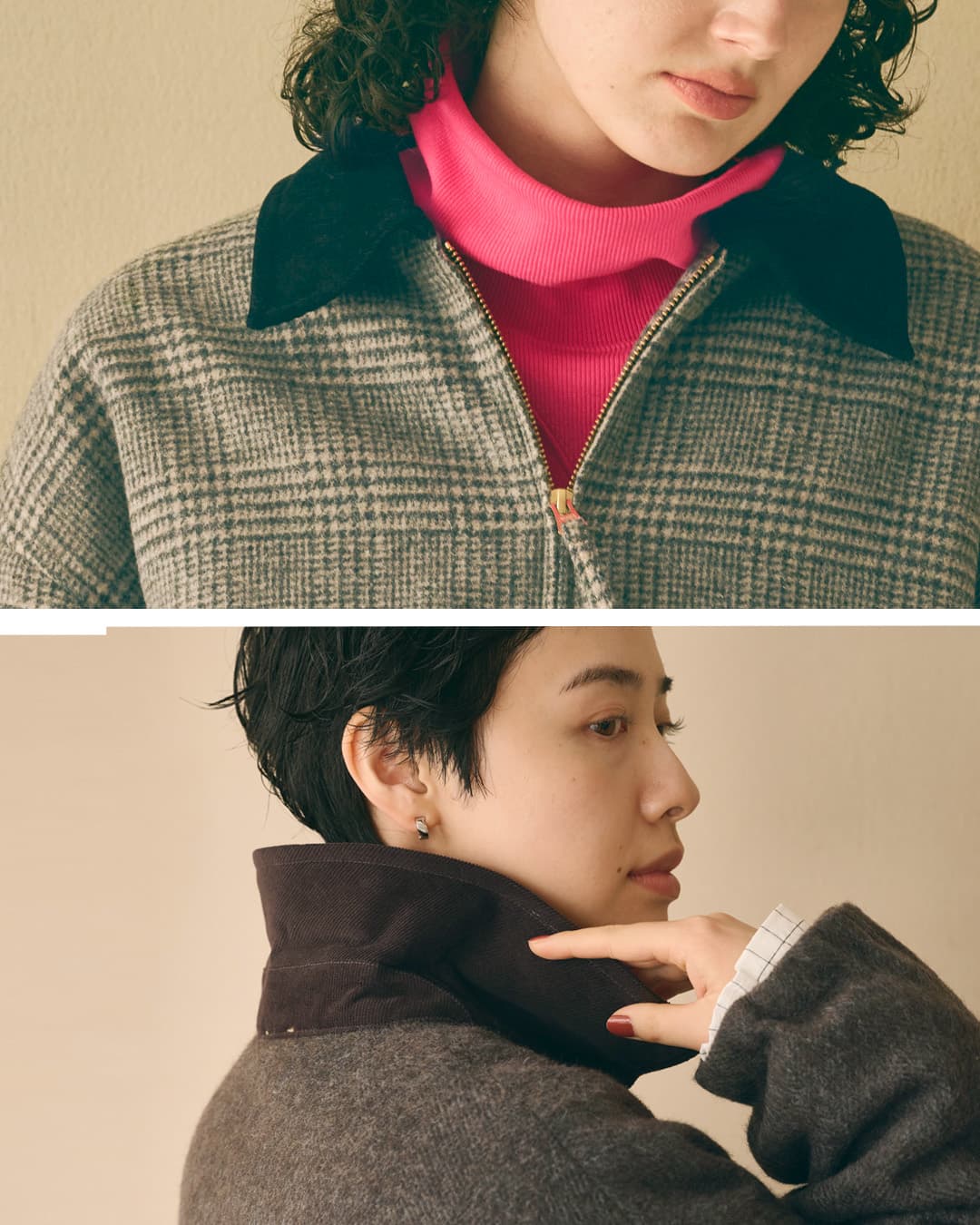 KHA:KI(カーキ)尾州リサイクルウール 起毛 ダブルジップジャケット RE-WOOL ZIPUP JACKET mil26fjk3255